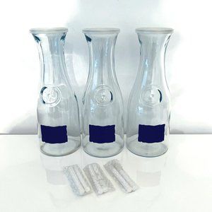 Lot of 3, New Crate & Barrel Glass Carafe with lid & chalk board label, 1 Liter